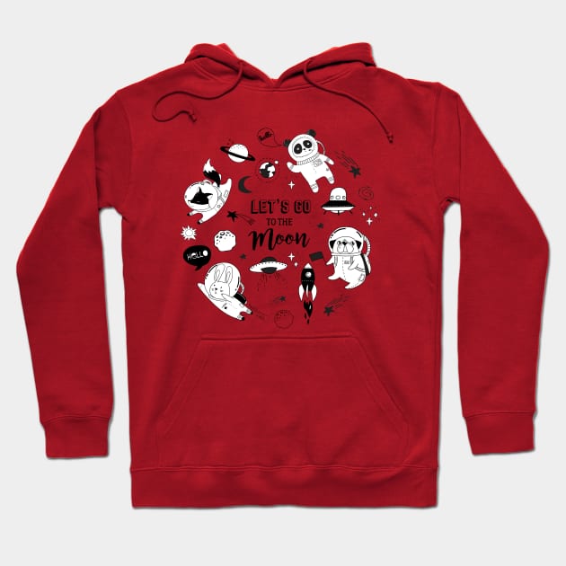 let s go to the moon doodle universe Hoodie by Mako Design 